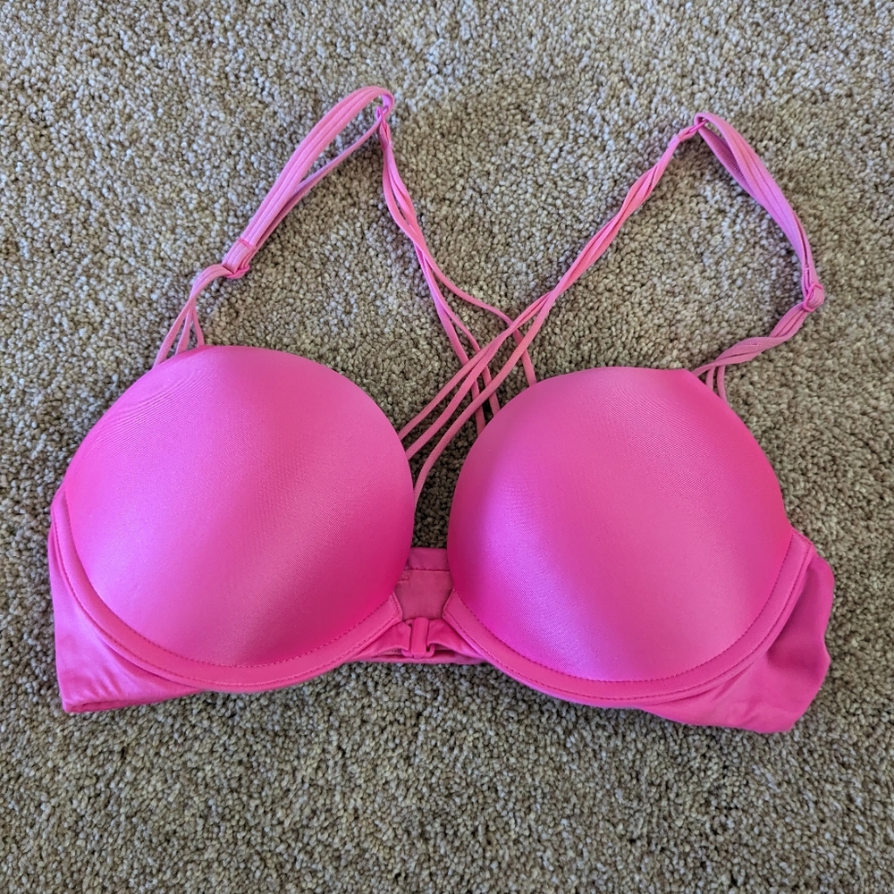 Victoria's Secret Bombshell Plunge Push Up Bra Hot Pink 34B